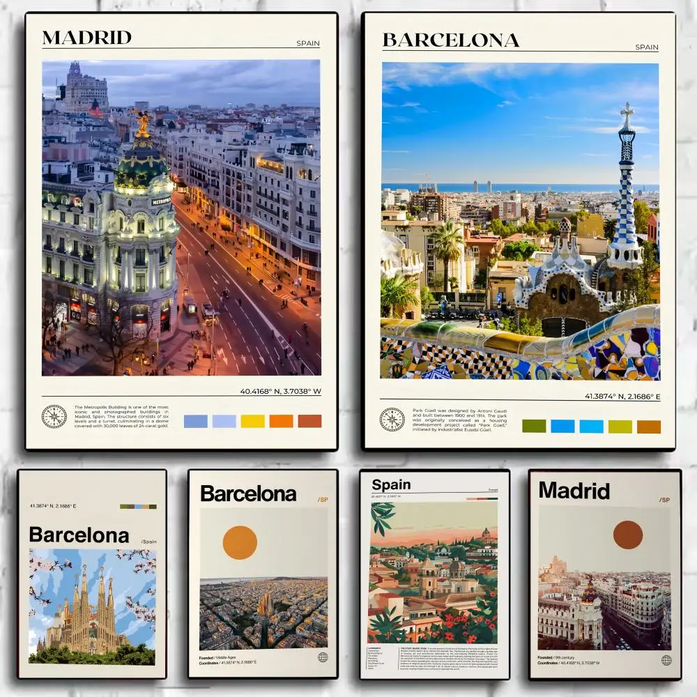 Spain Culture Nordic famous scenery Poster Living Bed Room Bar Hallway Sticky Wall Art Printing Waterproof Aesthetic Decor