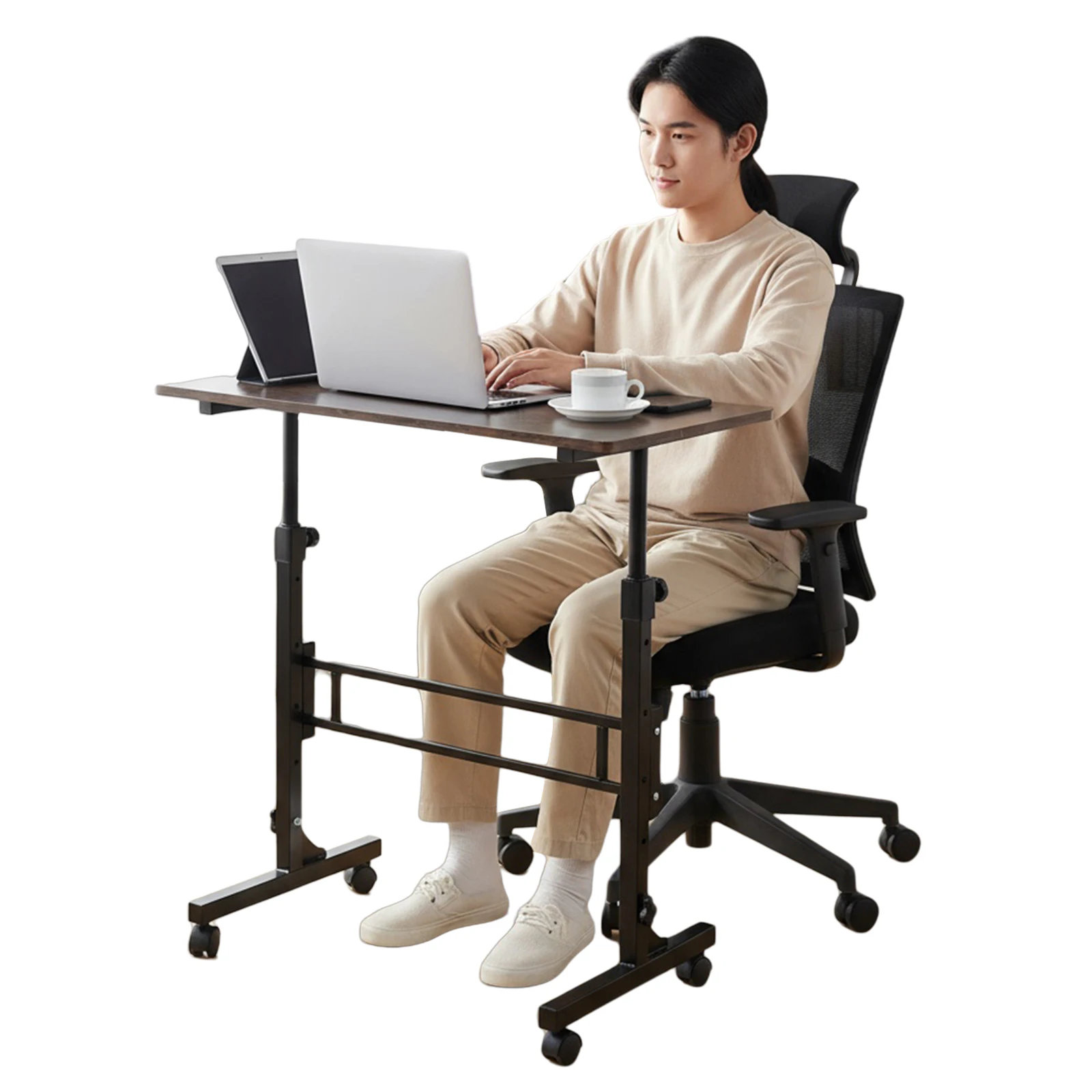 

Регулируемый по высоте мобильный стол-трансформер на колесиках (черный орех)