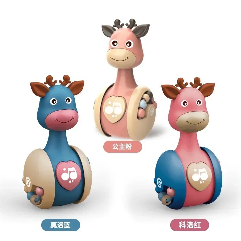 0-12 Months Babies Cute Deer Sliding Tumbler for Children Sensory Rattles Toys Baby Ball Soft Teether for Kids