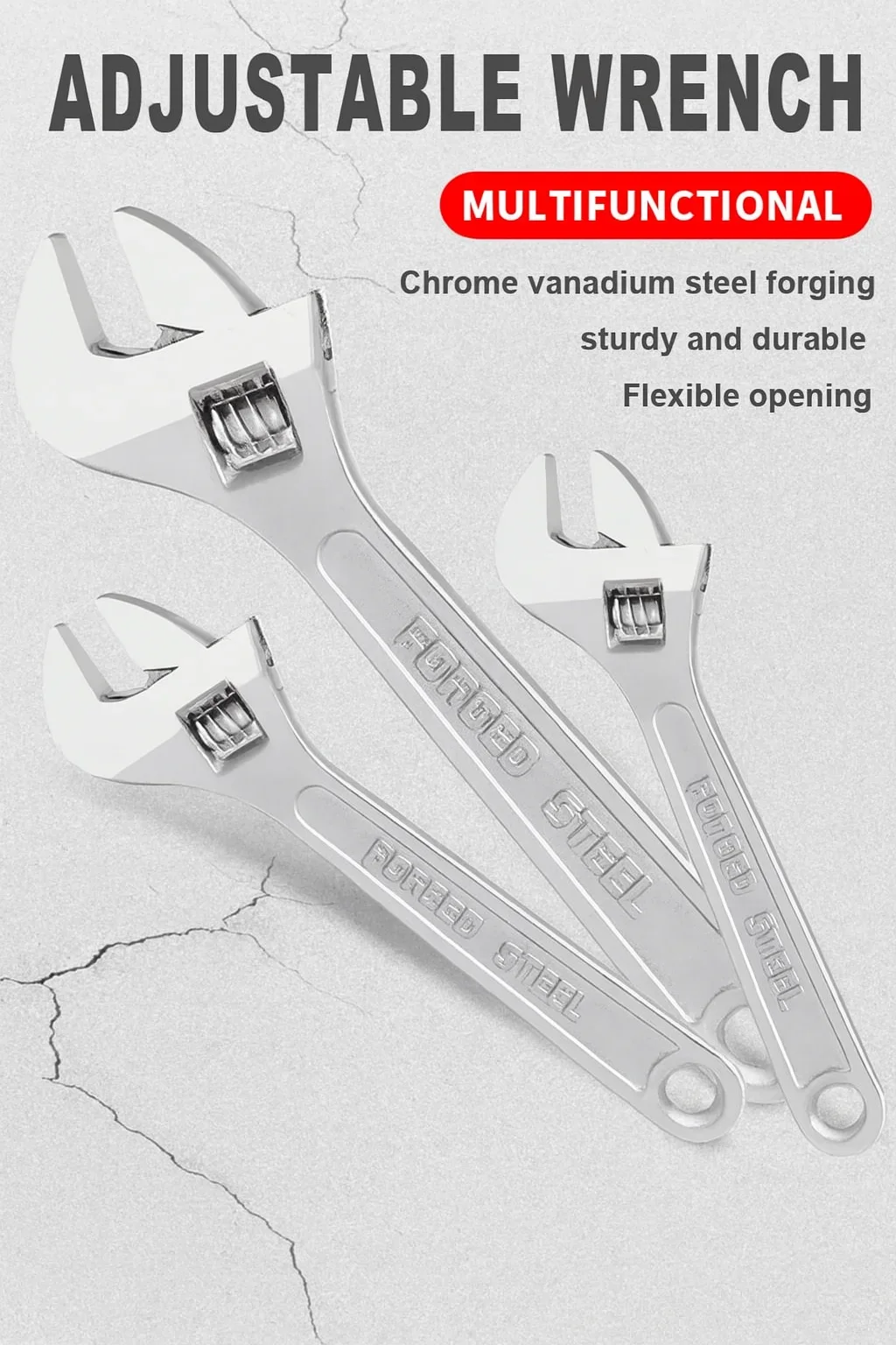 

Adjustable Wrench, Large Opening, Long Handle, Universal Spanner, Hand Repair Tools for Mechanical Workshop, CR-V Steel, Multi-P