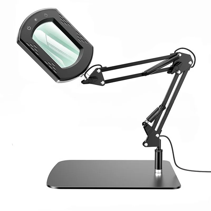 B84B-Real Glass LED Lighted 10X Square Magnifier With Light And Stand, 5 Color Modes Stepless Dimmable