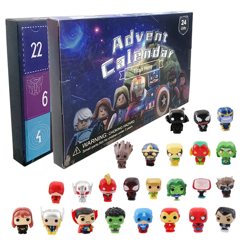 Marvel Christmas Advent Calendar Box Disney Mini Q Version Hulk Anime Figure Spiderman Iron Man Kids Toys 24pcs Figure Gift Box