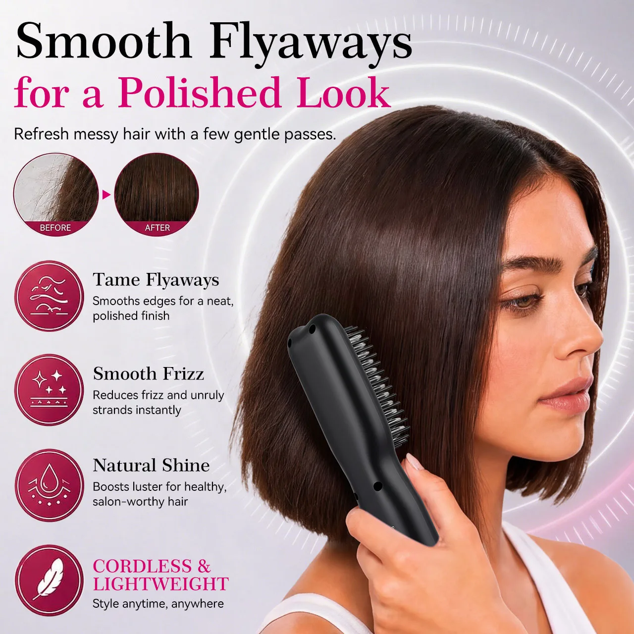 Hatteker Wireless Hair Straightening Comb Portable USB Multi-temperature Control Straightener And Curler for All Hair Types 4