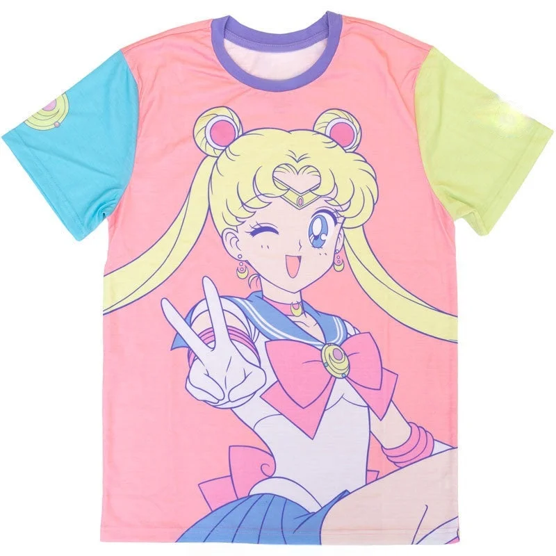 2026 Summer Sailor Moon Retro Cosplay T-shirt Men's Oversized 3D Printed Short-sleeved Family Unisex Children's Sports Shirt