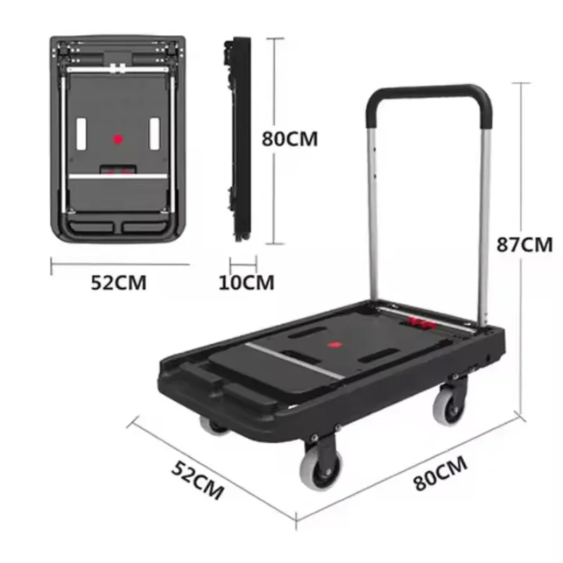 Uni-Silent 250kgs Heavy D uty Portable Flatbed Folding Hand Trolley Cart Four Wheels Transport Foldable Platform Truck ZH250