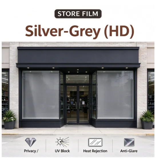 Silver Grey HD Window Film Roll PET Solar Control Anti Glare One Way Privacy Tint Simple DIY Installation For Vehicle House Glas