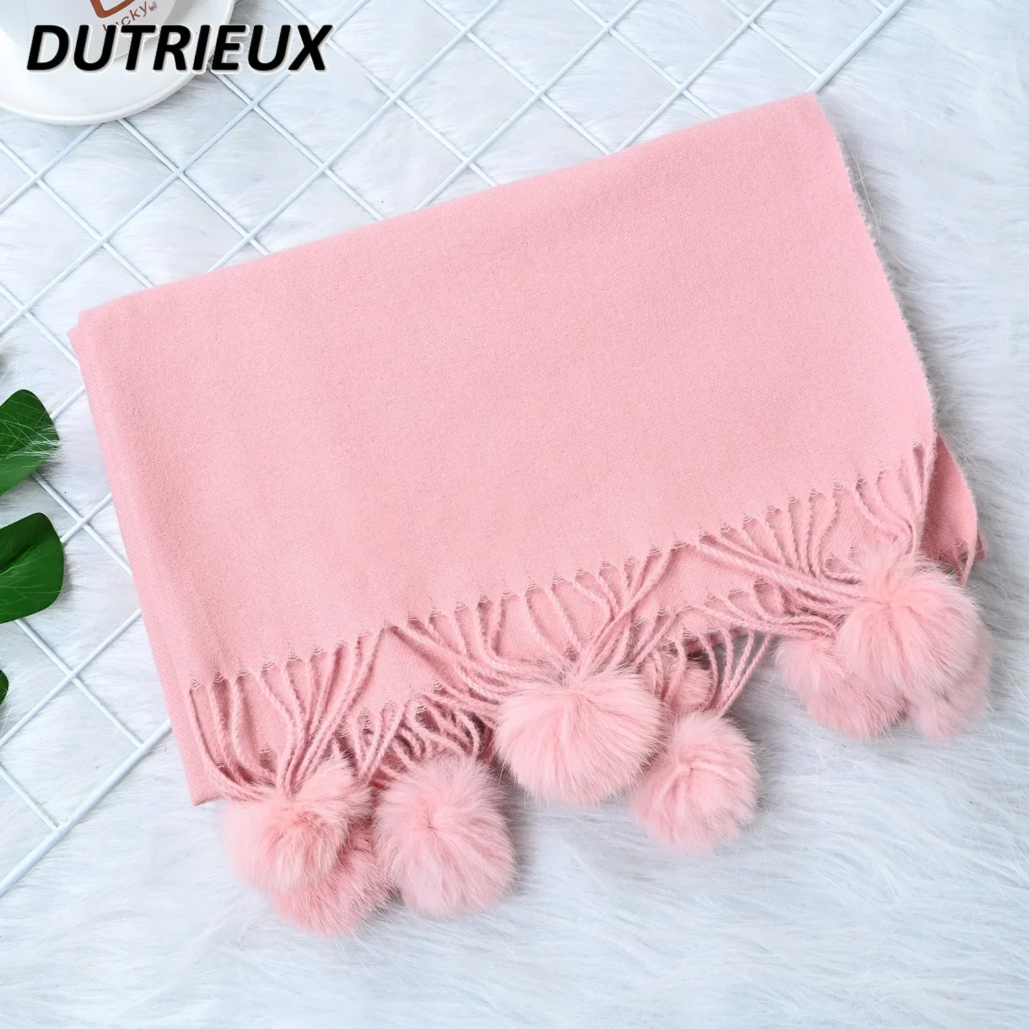 Sweet Girls Imitation Cashmere Solid Color Scarf Warm Women\'s Autumn Winter Fashion Versatile High Sense Double-sided Long Scarf