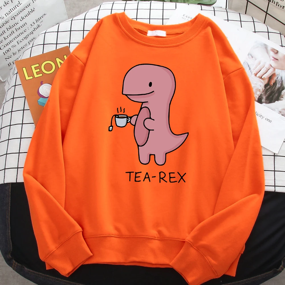 Autumn Funny Sweatshirts For Women Funny Dinosaur Drink Coffee Printing Hoodies Fleece Soft Pullovers Loose Warm Ladies Clothing