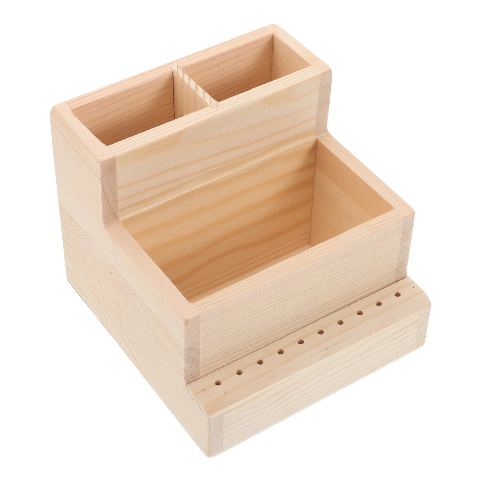 Wooden Compartment Beauty Tool Box Large Capacity Nail Drill Bit ganizer Case Polishing Machine Salon Supply Beige