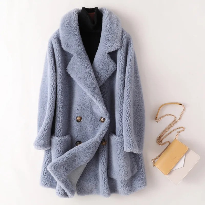 

Fashion Granule Velvet Sheep Shearling Coat Women 2023 Autumn Winter Korean Fur Jacket Female Loose Mid-Length Overcoat H3032