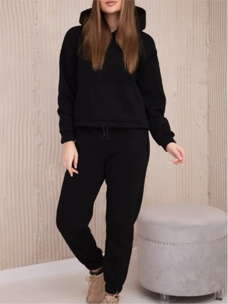 

Autumn And Winter Commuting Hooded Sweatshirt Long-sleeved Top Drawstring Trousers Two-piece Set Women's Sports Casual Pants Set