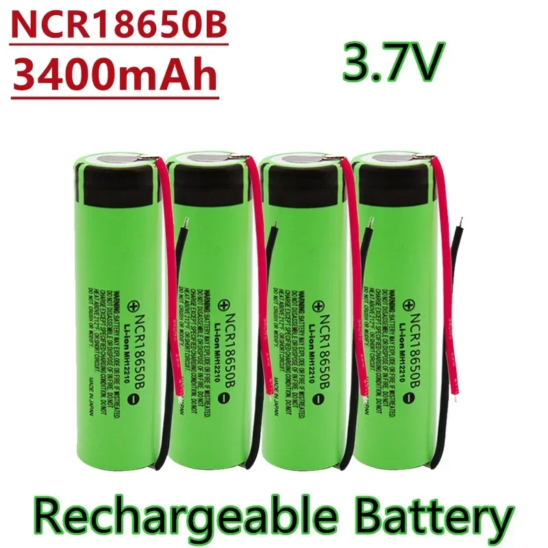 100%18650 Rechargeable Battery 3400mAh 3.7V Battery NCR 18650B Silicone Wire Soldering DIY Suitable for Power Bank Car Bike