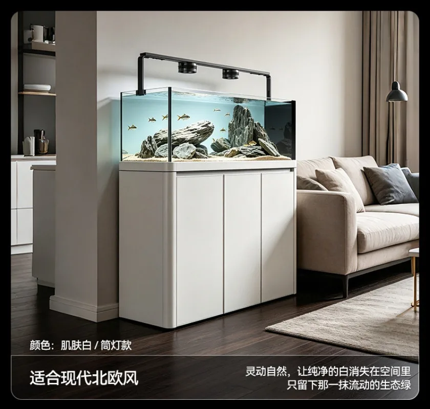 Ultra-thin narrow overflow stream native wild mining landscaping tank living room floor-to-ceiling bottom filter fish tank large