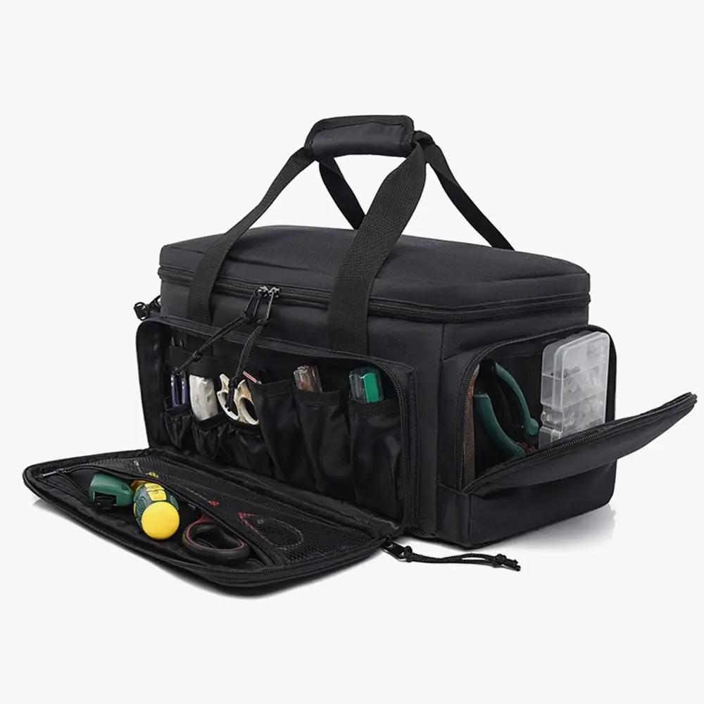Multipocket Electrician Tool Tote Bag Oxford Cloth Wide Mouth Tool Storage Bag with Handle Wear-Resistant Tool Organizer