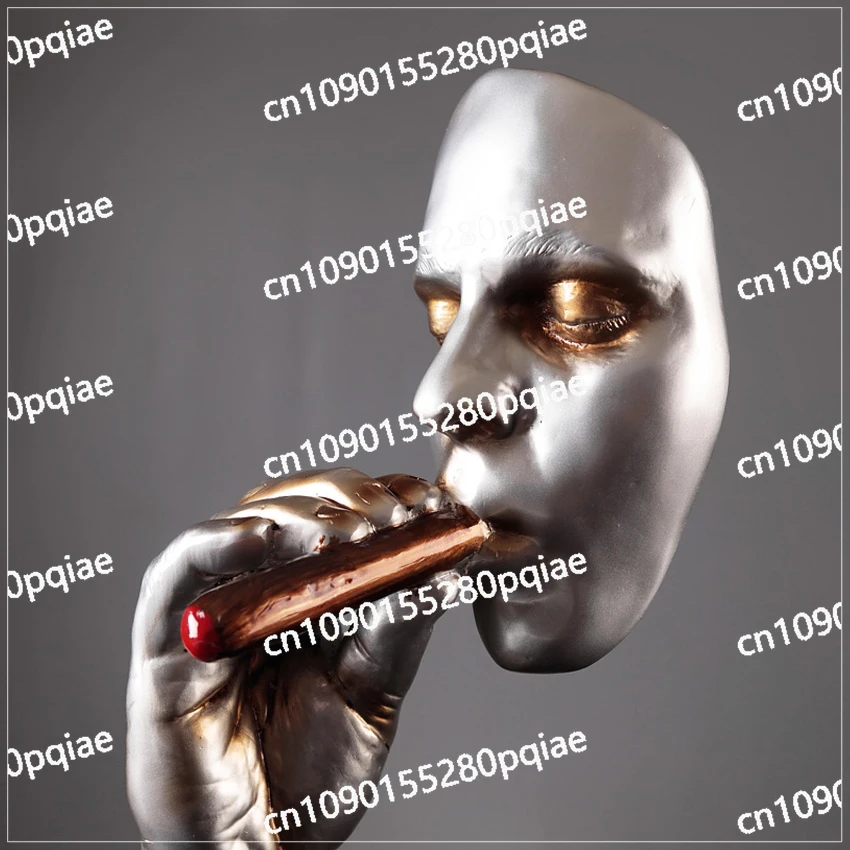 Retro Smoker Figurine Mediator Abstract Sculpture Creative Man Smoking Cigar Statue Resin Home Office Decoration Gift