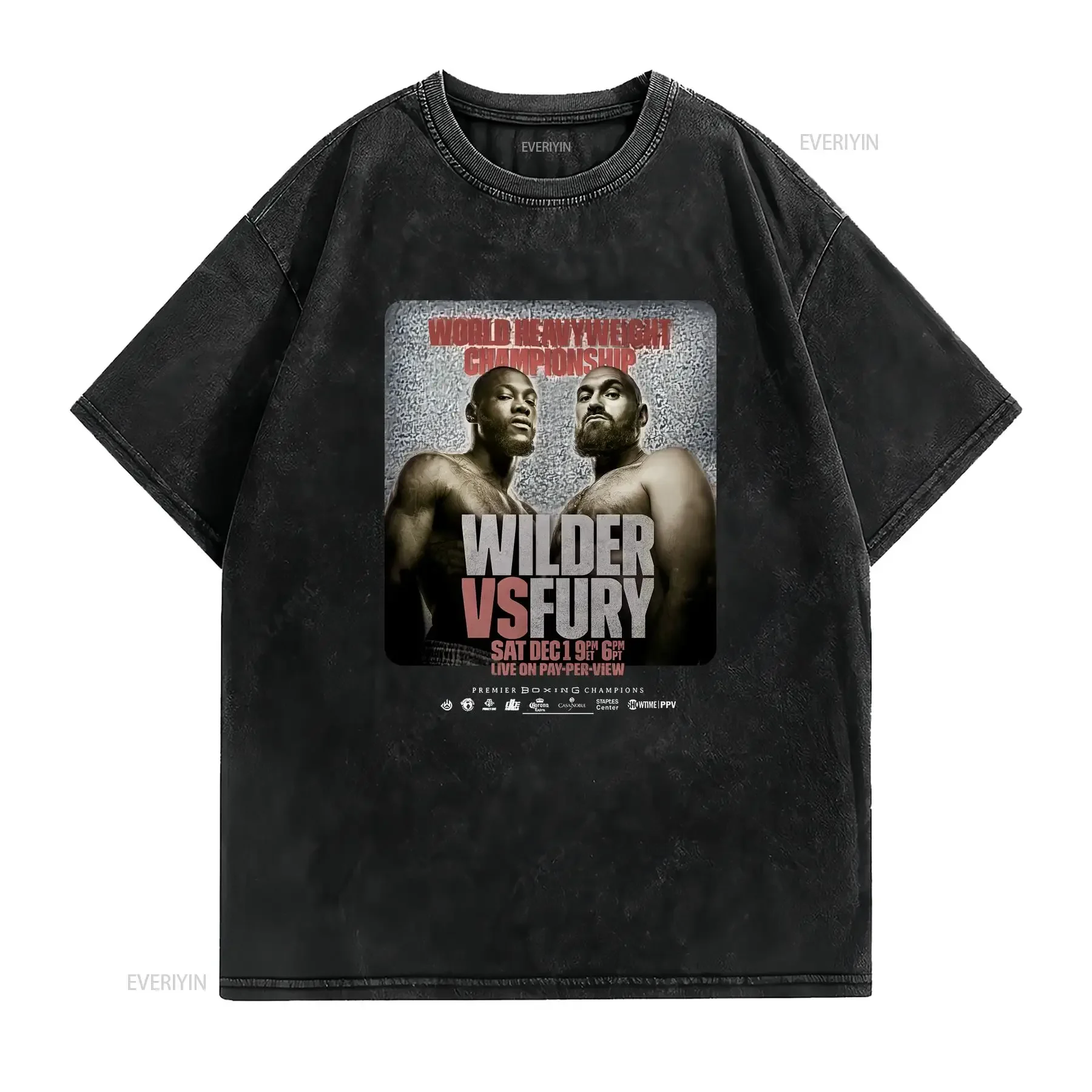 Wilder vs Fury 2018 Mens XL Boxing T Shirt PBC Showtime Heavyweight Champ vintage Washed Stretched Unisex Versatile Comfortable
