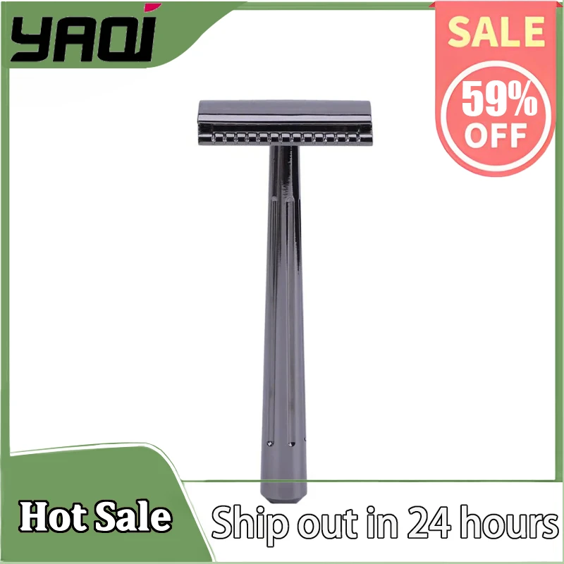 YAQI SE Katana /Globe Trotter Single Edge Safety Razor - Black Chrome & Brass Handle - Barber Grade Shaving Tool for Men (77g)
