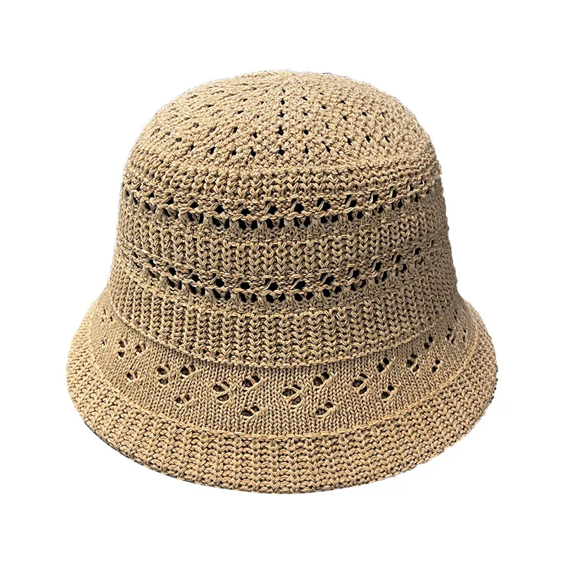 Spring and Summer New Hollow Knitted Fisherman Hat Women\'s Rural Vacation Bucket Hat Big Eaf Sun Protection Hat