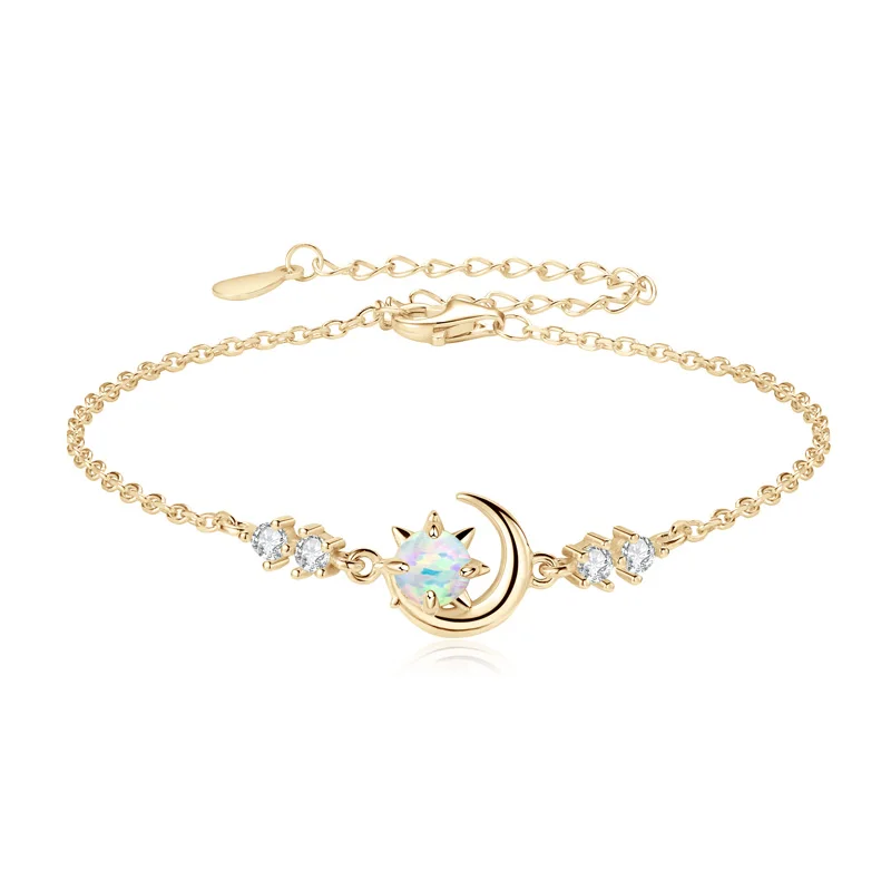 

925 Sterling Silver Sun Moon Ladies Bracelet Zircon&White Opal Fashion Delicate Chain Bracelets for Women Christmas Jewelry Gift