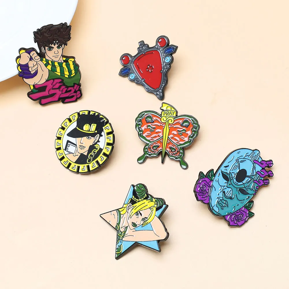 7pcs/set Anime JOJO's Bizarre Adventure Brooch Cartoon Character Kujo Jotaro Kujo Jo Lun Joe Badge Fan Gift Backpack Clothing