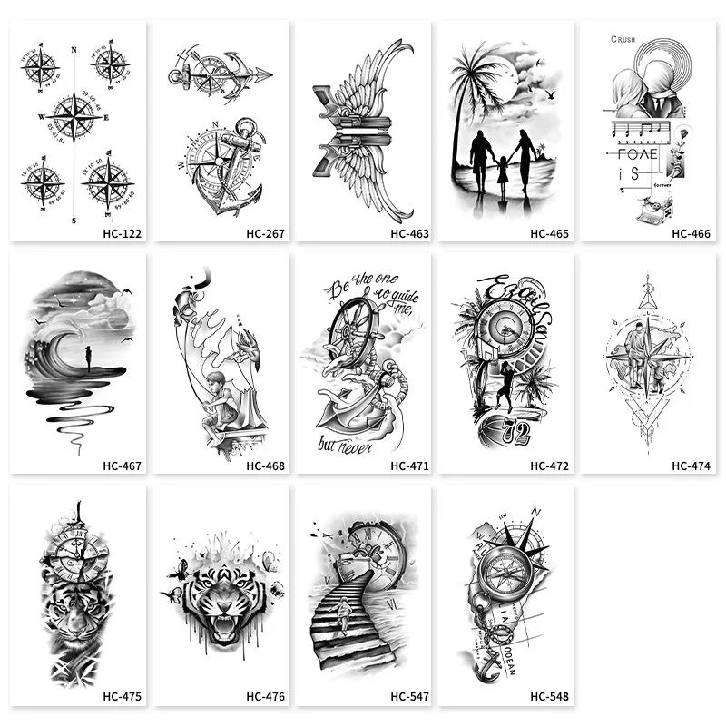

Temporary Tattoos for Men Women Waterproof Long-Lasting 15 Days Fake Tattoo Anchor rudder clock tattoo sticker Arm body art