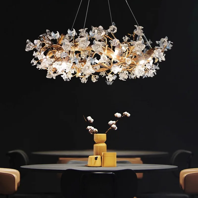 

Modern Luxury Crystal Chandeliers Art Gold Pendant Light Decor Long/Round Hanging Lamp Dining Living Room Hotel Hall Droplights