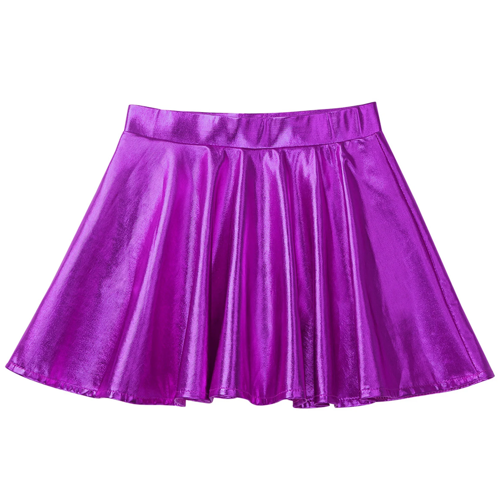 Kids Girls Cheerleading Jazz Dance Skirt Metallic Pleated High Waist Built in Shorts Miniskirt for Skating Aerobics Gymnastics