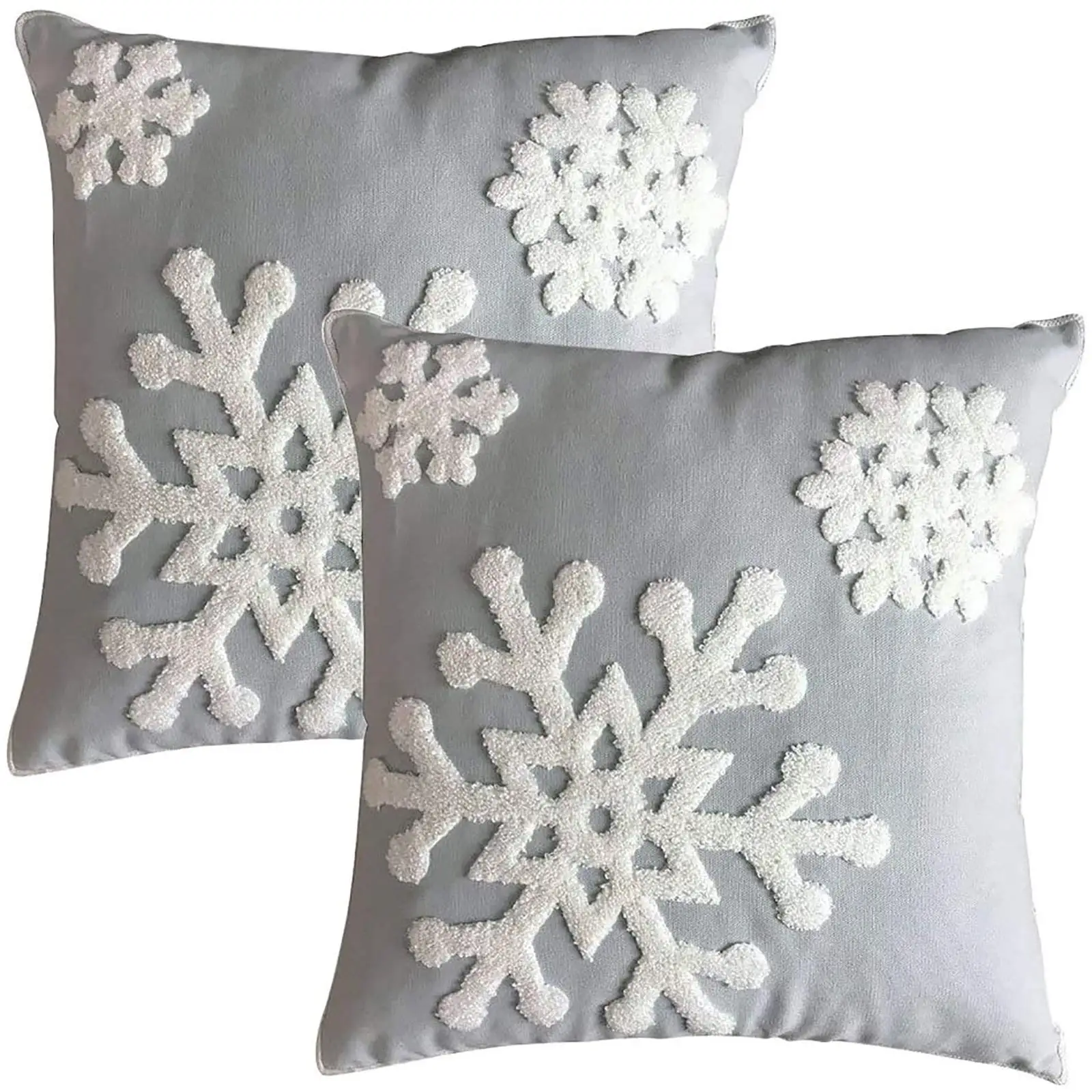 

Soft Square Christmas Snowflake Home Decorative Canvas Cotton Embroidery Throw Pillow Covers 18x18 Cushion Pillowcases for Sofa
