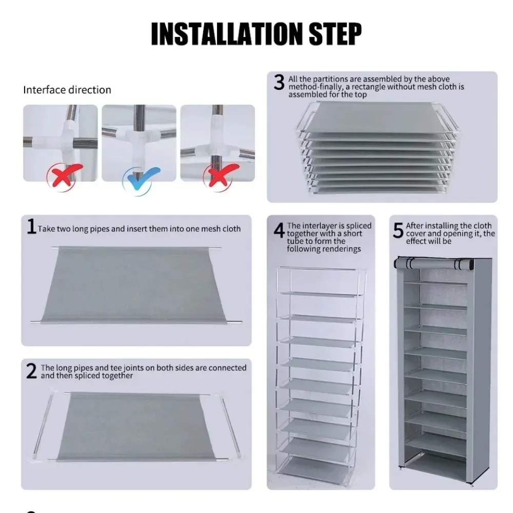 Schuhschrank, staubdicht, Stoff-Organizer, einfache Aufbewahrung, mehrschichtiges Schuhregal, Ständer, Flur, platzsparend, Regal, Wohnmöbel