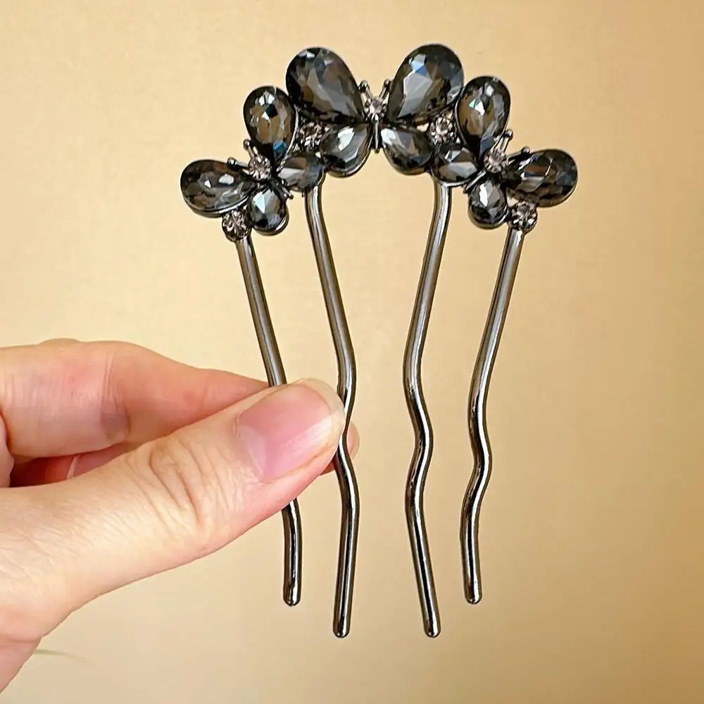 

Wave Insert Combs Clip Crystal Butterfly Hairpin Diy Metal Decor U-Shaped Flower Hair Clip Chinese Ancient Style Hair Stick