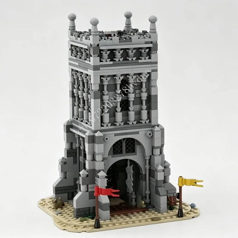 1073-teiliges MOC Mittelalterliche Burg Benutzerdefiniertes Puzzle-Modell Gotischer Turm Mittelalterliches Dorf Diorama Technisches DIY-Set für Geburtstag und Feiertage