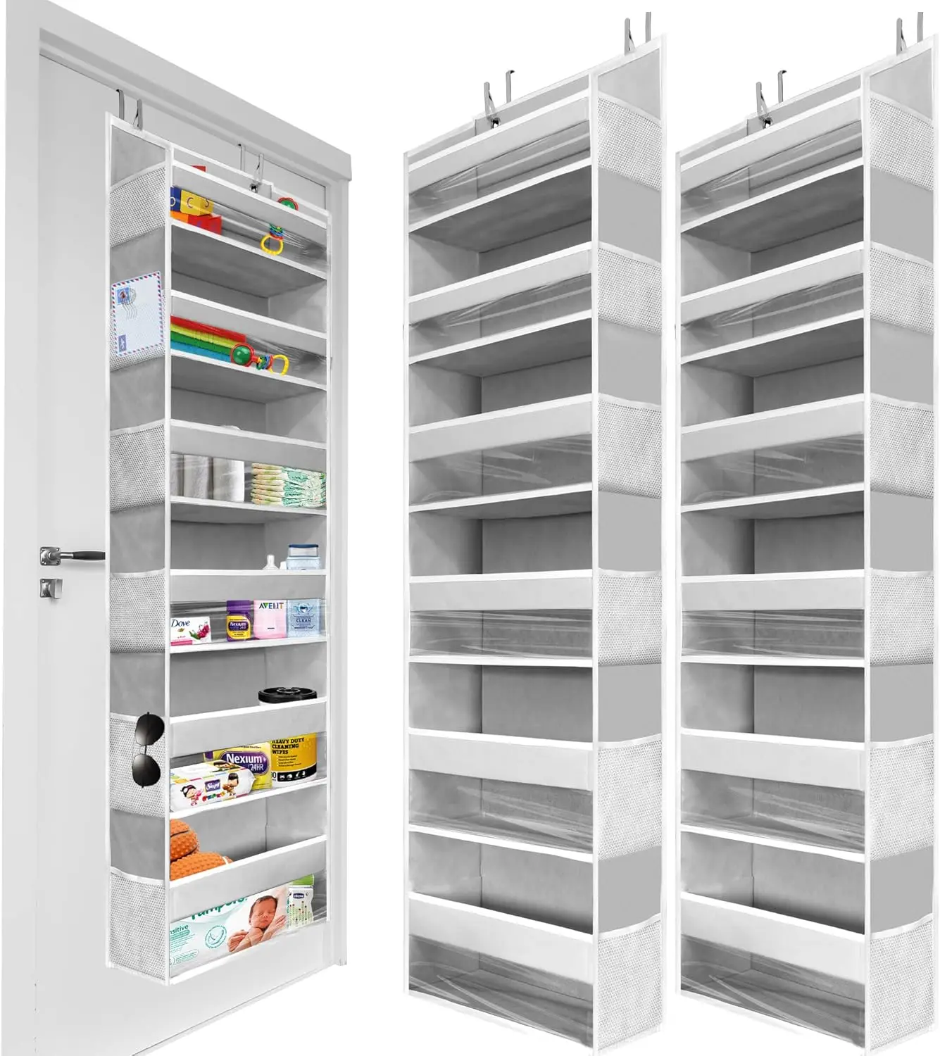 

Heavy Duty Over the Door Organizer Front & 12 Side Pockets, Hanging Storage Closet Door Organizer