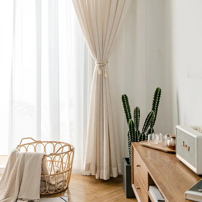 Japanese Cotton and Linen Light-transparent Linen Classic Curtains for Living Dining Room Bedroom Decor Windo