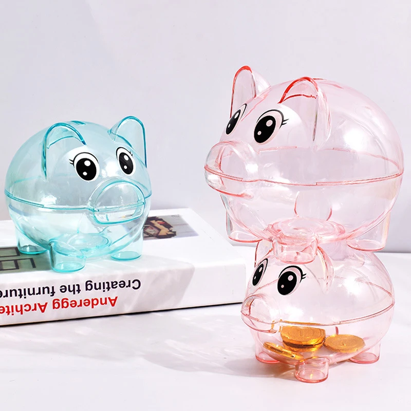 Transparent Piggy Bank Toy para crianças, Moedas, Claro, Plástico, Moeda, Dinheiro, Dinheiro, Colecionáveis, Caixa de poupança, Presente, Adereços