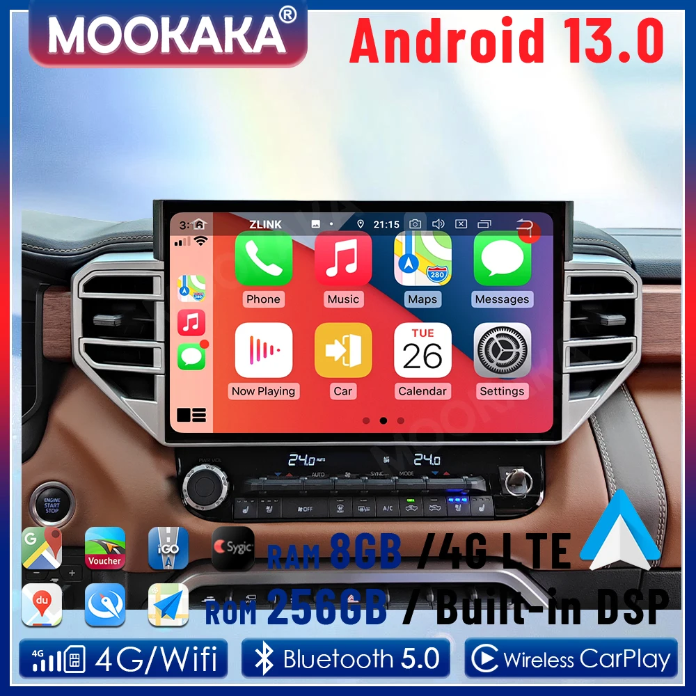 14.6 "أندرويد راديو تلقائي ستيريو لتويوتا تندرا/سيكويا 2020-2024 CarPlay الوسائط المتعددة سيارة لتحديد المواقع نافي مسجل شرائط التلفزيون Headunit
