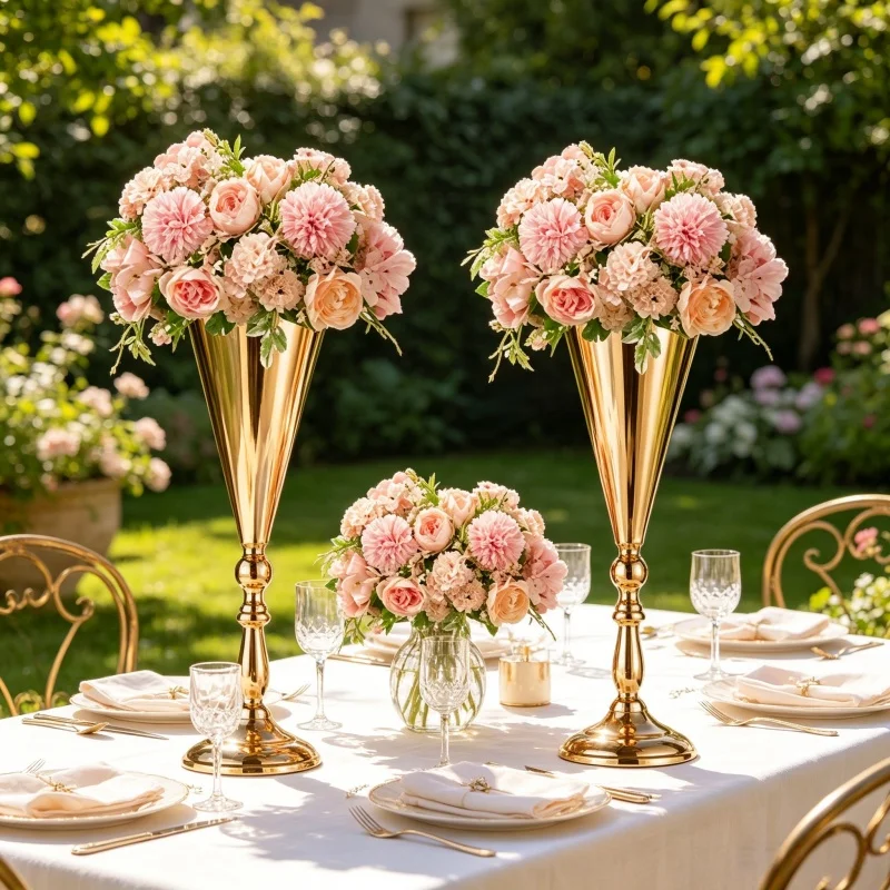 Gold Metal Trumpet Vase Stand Holder Cone Flower Holder for Wedding Table Centerpiece, Party & Home Decor 3 Sizes Choose