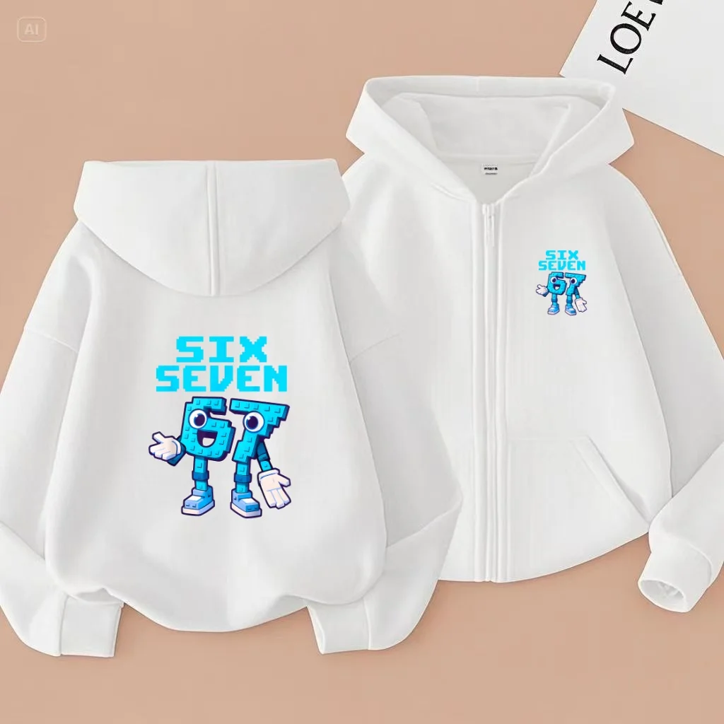 67 Vendita calda Rosa kawaii Sei Sette Bambini Vestiti affascinanti Stile cerniera Felpa con cappuccio Ragazze Ragazzo 3-12 anni Cappotto in felpa moda per il tempo libero