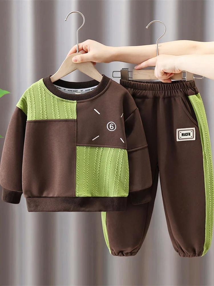 Spring&Autumn Boys Girls Clothes Set Kids Patchwork Sweartshirts+Pants 2pcs Suits Children's Tracksuits Fashion Boys Suit 2-11Yr