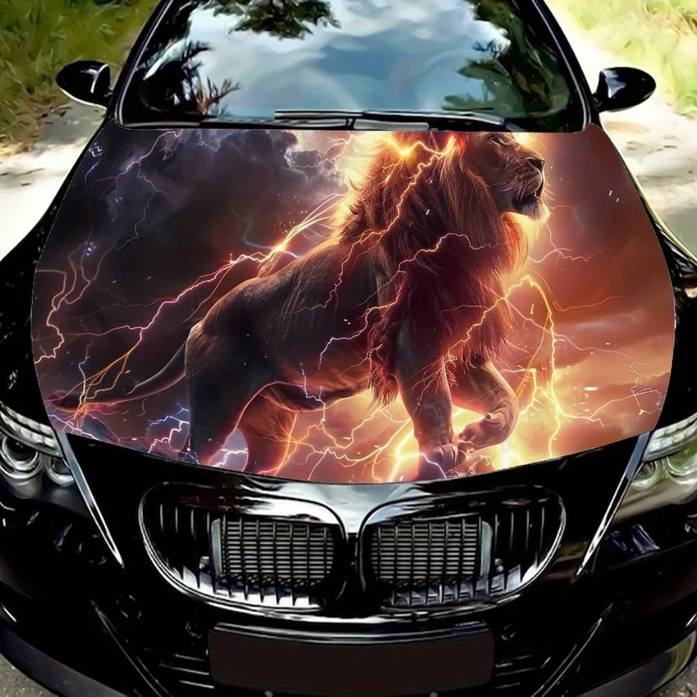 

Thunderbolt Lion King Car Hood Decal - Lightning Lion Domineering Pattern, Waterproof and Weather Resistant, The Hood Is The Fir