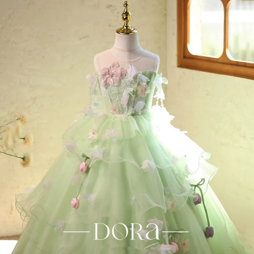 Hochwertiges Hochzeitskleid, Brautkleid, Kleid für Gastgeberin, Klavierauftritt, Geburtstag, Blumenmädchenkleid A5089 Vestido de Festa Infantil – Detail 6