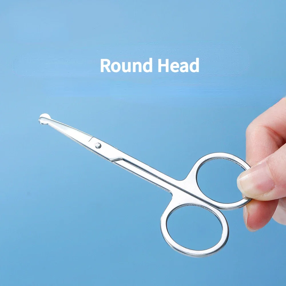 Heallor Silver Nose Hair Mini Small Scissors Eyelashes Facial Hair Straight Round Tips For Eyebrows Nail Beards Manicure Stainle