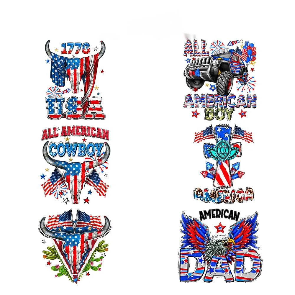 6 types Independence Day hot stamping in the United States DTF Thermo Sticker Decals Heat Transfer Clothes Diy Accessory