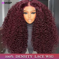 500 Density 99j Burgundy Deep Wave 13x6 Hd Lace Front Wig Human Hair Glueless 360 Full Lace Pre Plucked Brazilian Wigs For Women