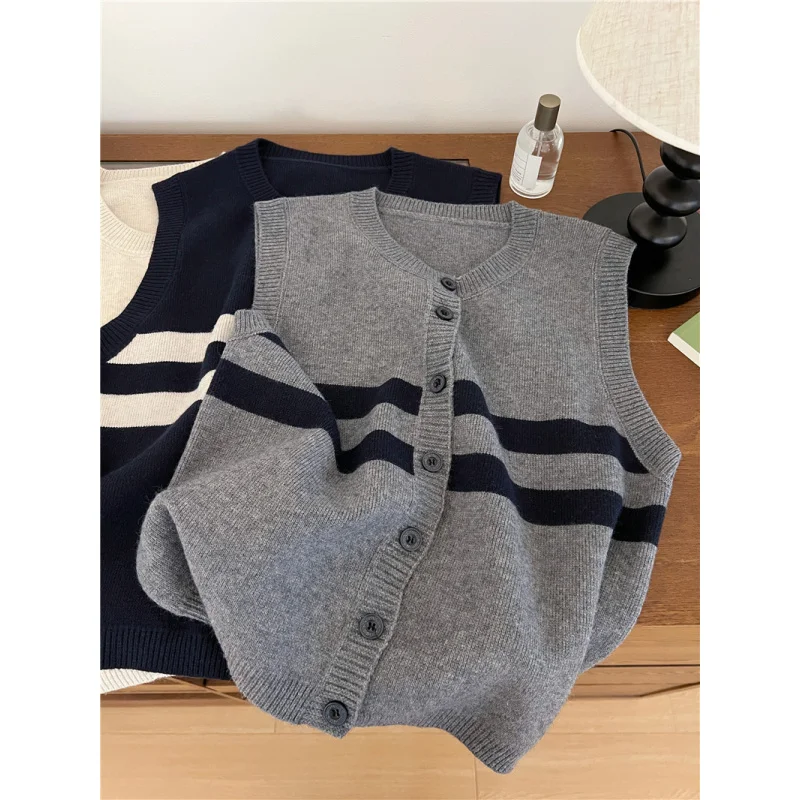 

Шикарный вязаный жилет в студенческом стиле для женщин, осенний новый свитер-кардиган, универсальный топ-жилет