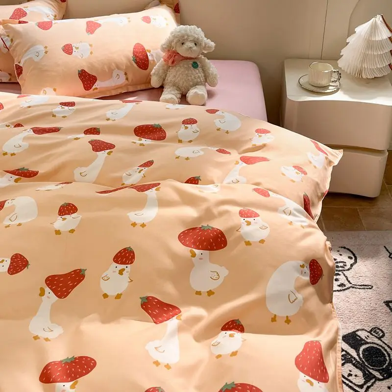 Cute Goose Duvet Cover Set para meninos e meninas, folha plana macia, fronhas, rainha, tamanho completo, gêmeo, casa, Docor, conjunto de cama, sem enchimento