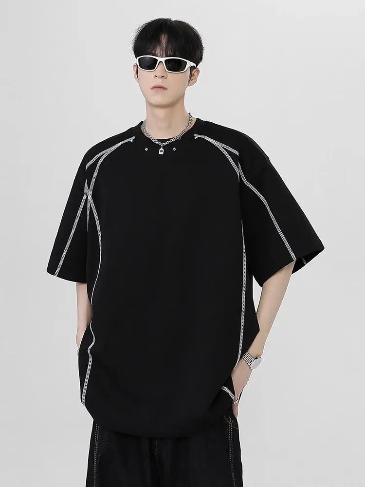 

Black Short-sleeved T-shirt Men Summer American Breathable Loose Top