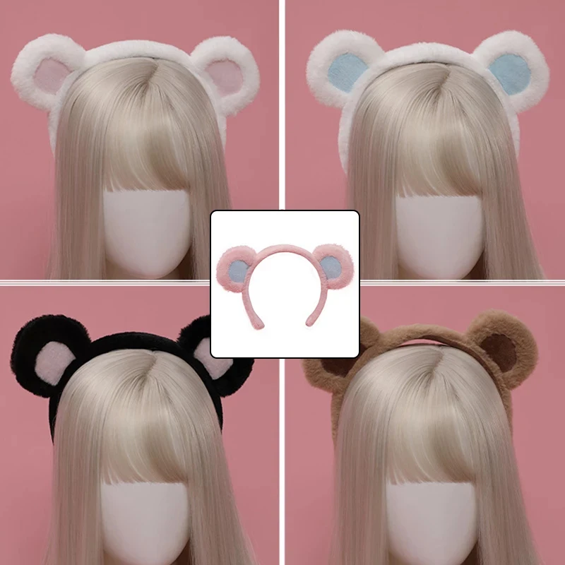 Cute Bear Ear Hair Hoop Headband for Women Girls Furry Plush Animal Ear Hair Band Anime Cosplay Headwear Hair Accessories