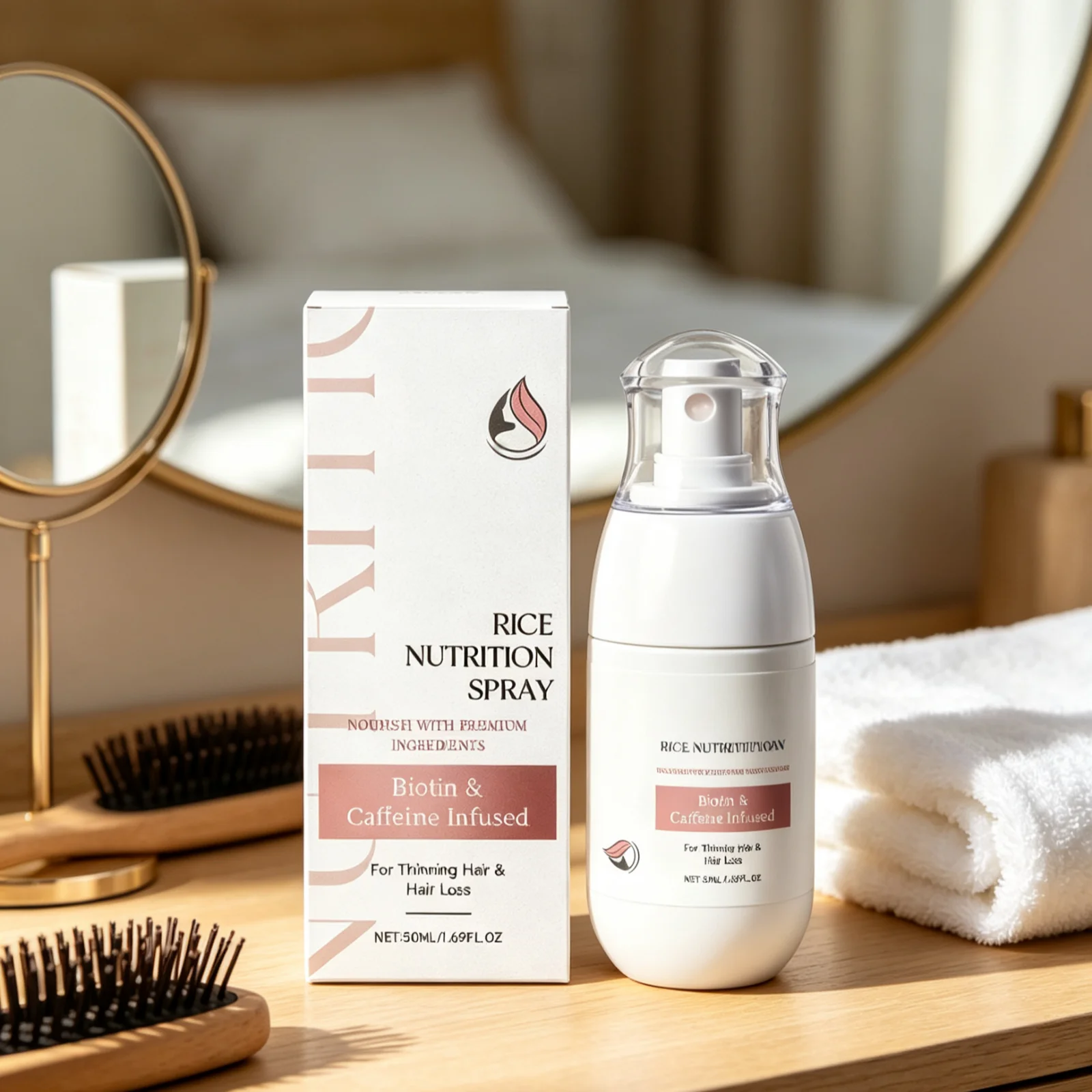 Hair Spray Rice Water Strengthening Hair Root Nourish Dry Damage Hair Reduce Breakage Soft Glossy Non Greasy Volumizing Spray