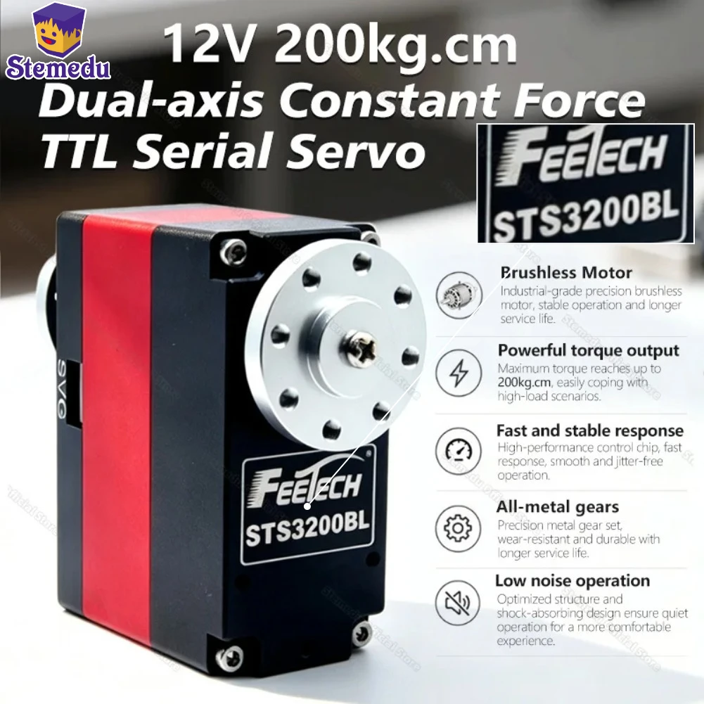 Feetech STS3200 12V 200kg.cm 360° Brushless Servo Dual-Axis TTL Serial Magnetic Encoder Steel Gear Robot Servo