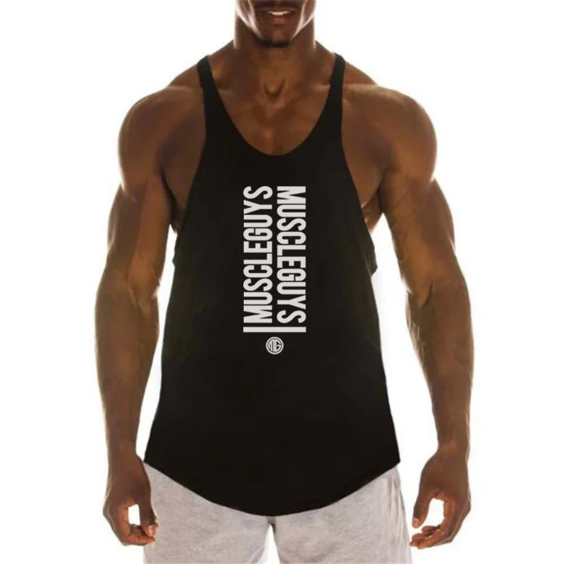 Men Loose Pure Cotton Printed Gym Tank Top, Breathable Sleeveless Fitness Vest, Outdoor Workout Daily Shirts For Adult Males